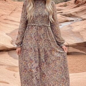 Medium Dip Elegant Floral Print Midi Dress